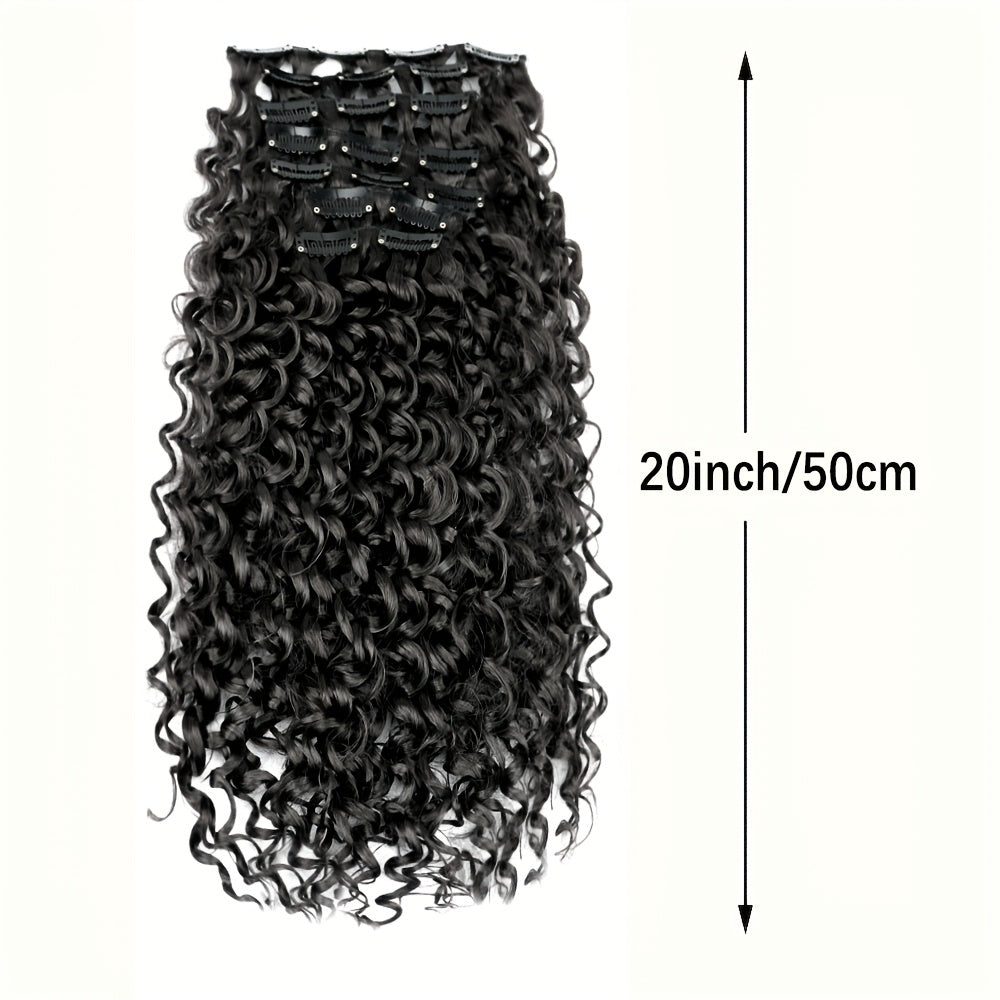 Deep Brown Clip-in Hair Extensions - Jerry Curl Style, High-Temperature Synthetic Fiber, Perfect for Women'S Hair Extensions, Natural Looking Basics Collection, Hair Extension for Women